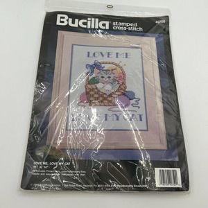 Bucilla 40750 Love Me Love My Cat Stamped Cross Stitch Kit 1993 NIP 11 x 14"